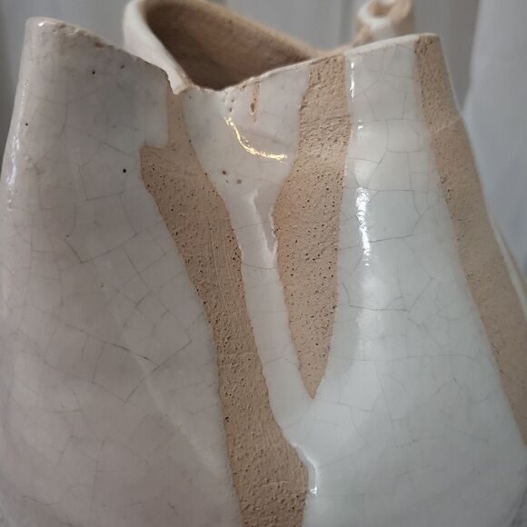 Vtg handmade pottery signed Claire '92 peach color with white & red drip glaze - Picture 4 of 9